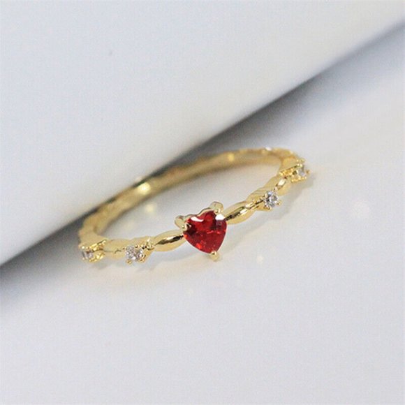 New 14k Gold Over Silver Ruby CZ Heart - Picture 4 of 4